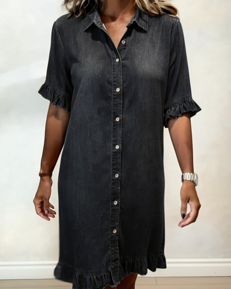 Novaro London®| Comfortable Denim Dress with Flattering Ruching