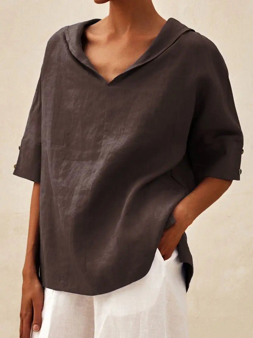 Elena® – Linen V-Neck Blouse