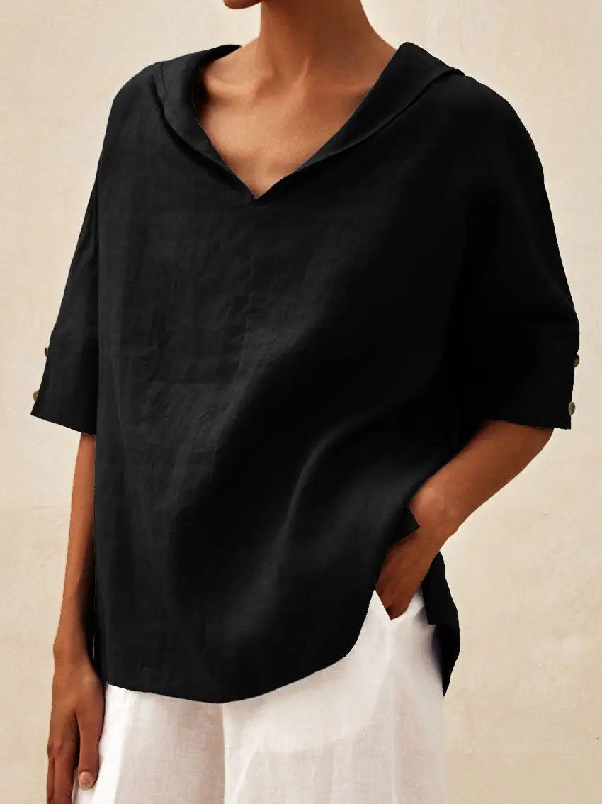 Elena® – Linen V-Neck Blouse