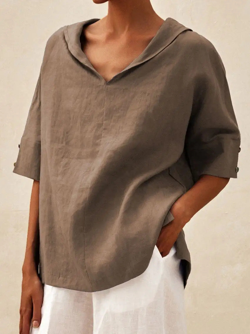 Elena® – Linen V-Neck Blouse