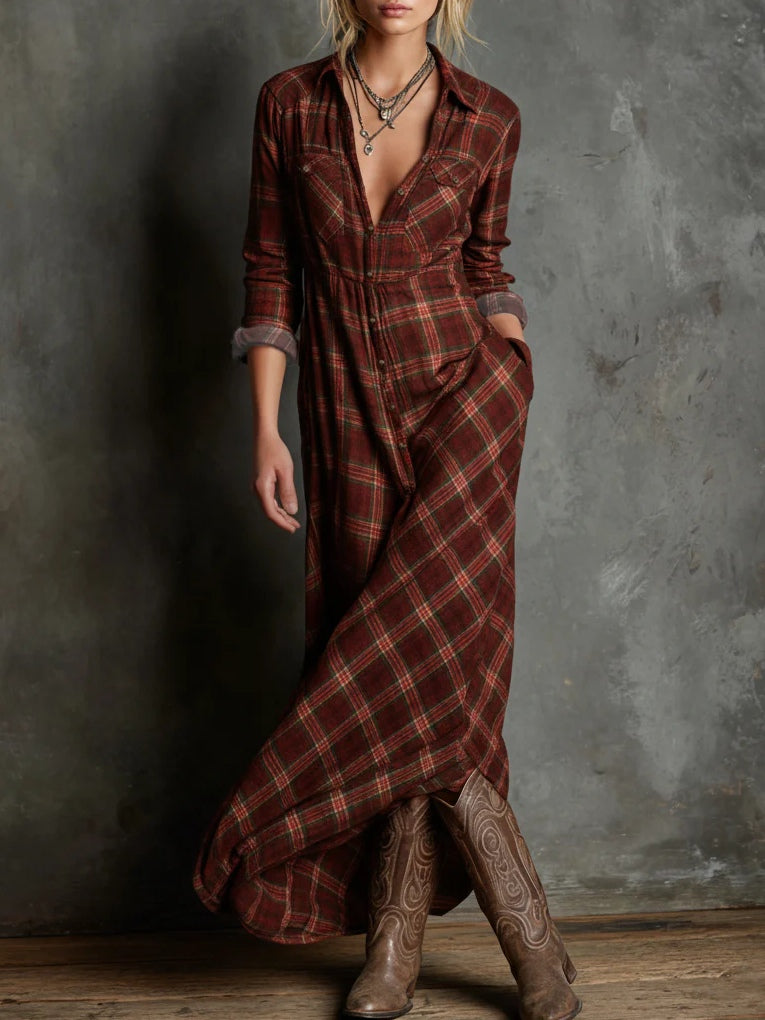 Luna ® – Plaid Shirt-Style Maxi Dress