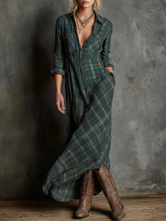 Luna ® – Plaid Shirt-Style Maxi Dress
