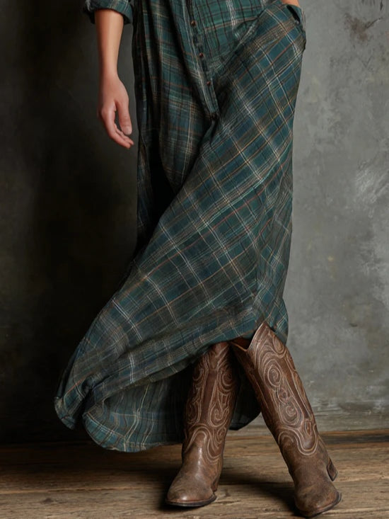 Luna ® – Plaid Shirt-Style Maxi Dress