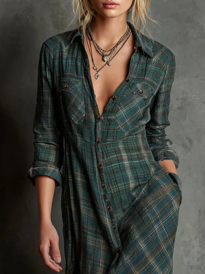 Luna ® – Plaid Shirt-Style Maxi Dress