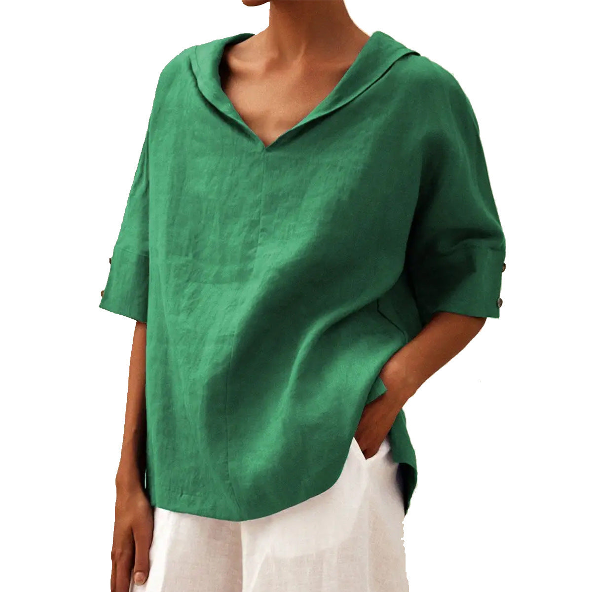 Elena® – Linen V-Neck Blouse