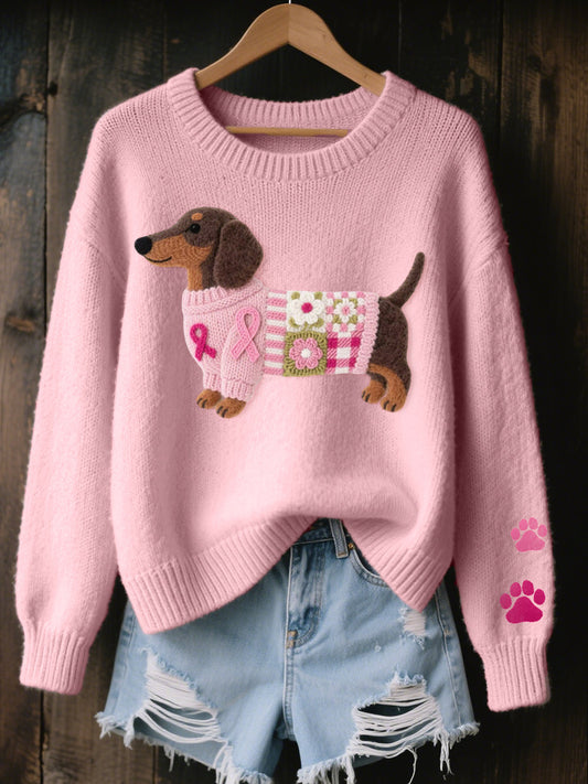 Naomi® – Wool Sweater with Felt Dachshund Pattern