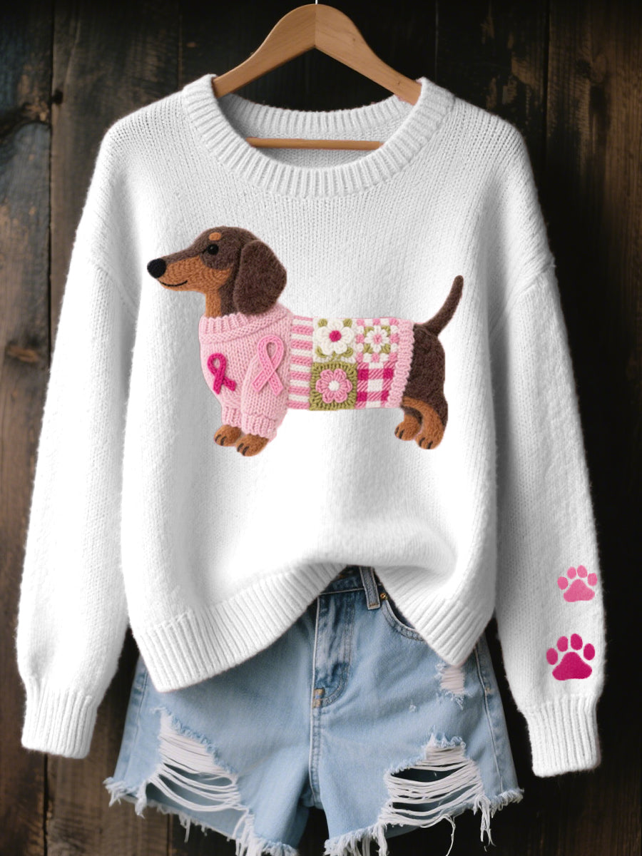 Naomi® – Wool Sweater with Felt Dachshund Pattern