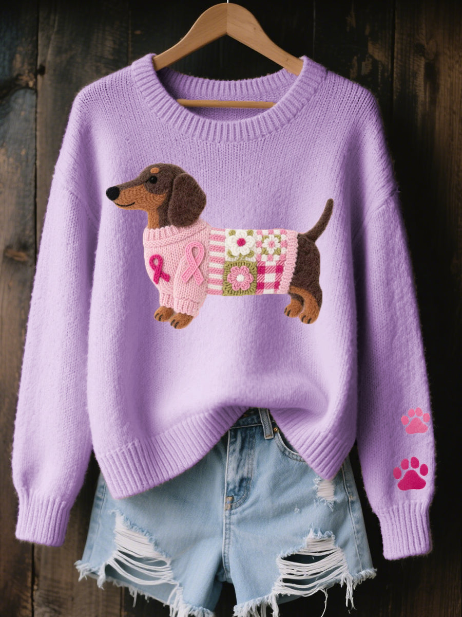 Naomi® – Wool Sweater with Felt Dachshund Pattern