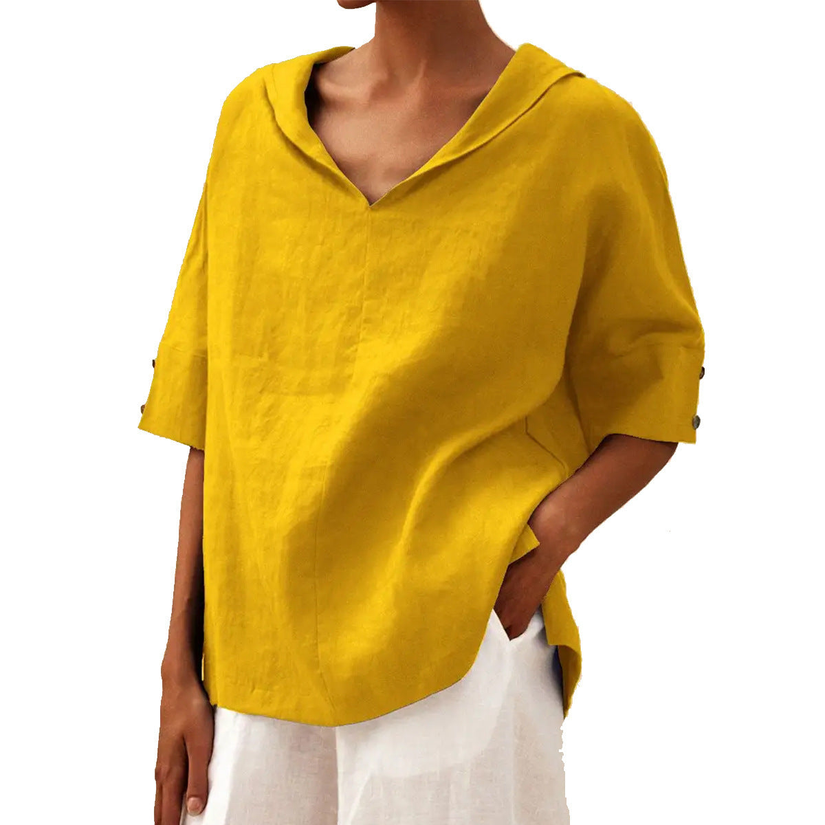 Elena® – Linen V-Neck Blouse